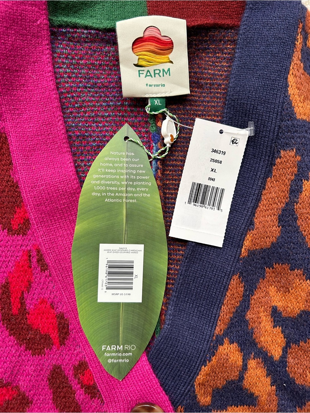 FARM Rio Mixed Ikat Leopard Button Front Cardigan NWT Size XL - Picture 6 of 8